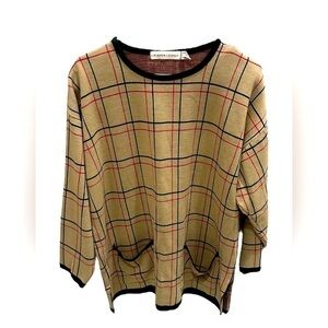 VINTAGE Karen Lessly Sweater Womens Medium Long Sleeve Cardigan Burberry Print
